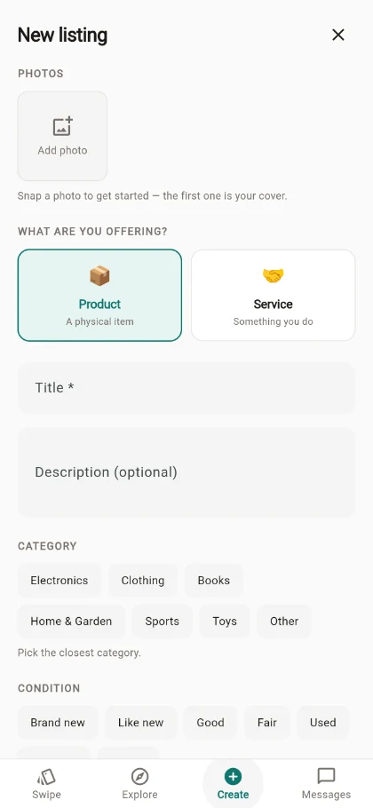 Creating a listing with photos, category and map